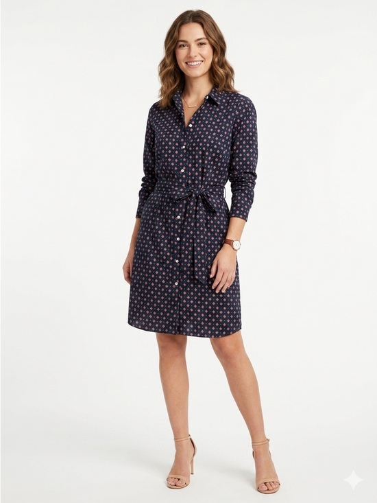 UNTUCKit Dresses & Skirts - UNTUCKit Marie Shirt Dress Belted Button Front Geometric Navy Size 10